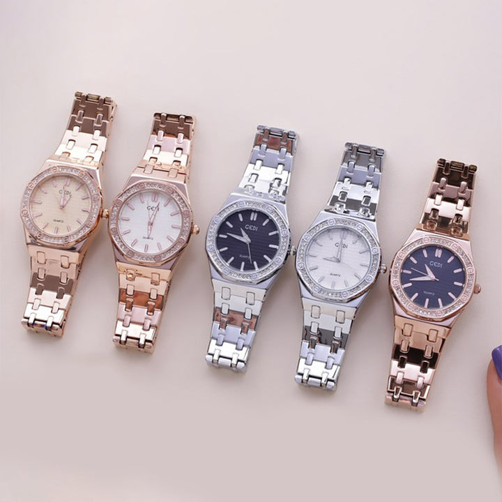 Unique Rhinestone Adorned Geometric Figure Dial Quartz Watches