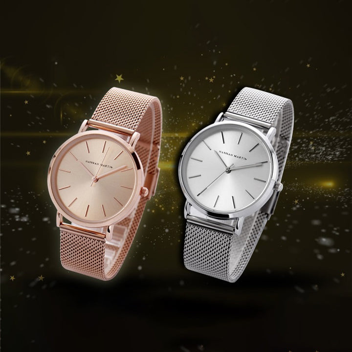 Minimalist Numberless Dial Stainless Steel Mesh Band Quartz Watches