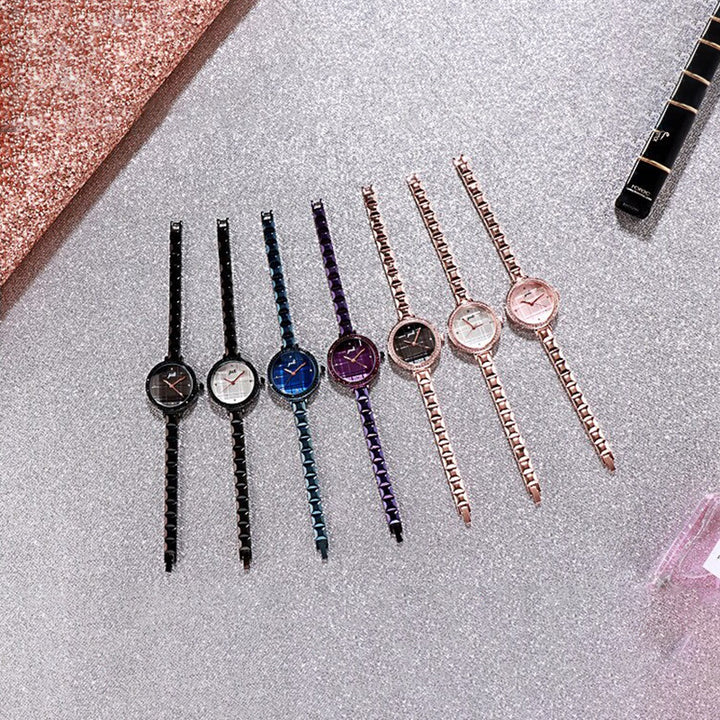 Glam Fashion Rhinestone Surface with Ultra-thin Band Quartz Watches