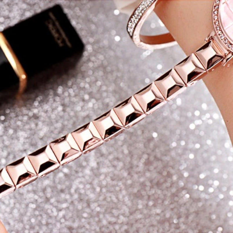 Glam Fashion Rhinestone Surface with Ultra-thin Band Quartz Watches