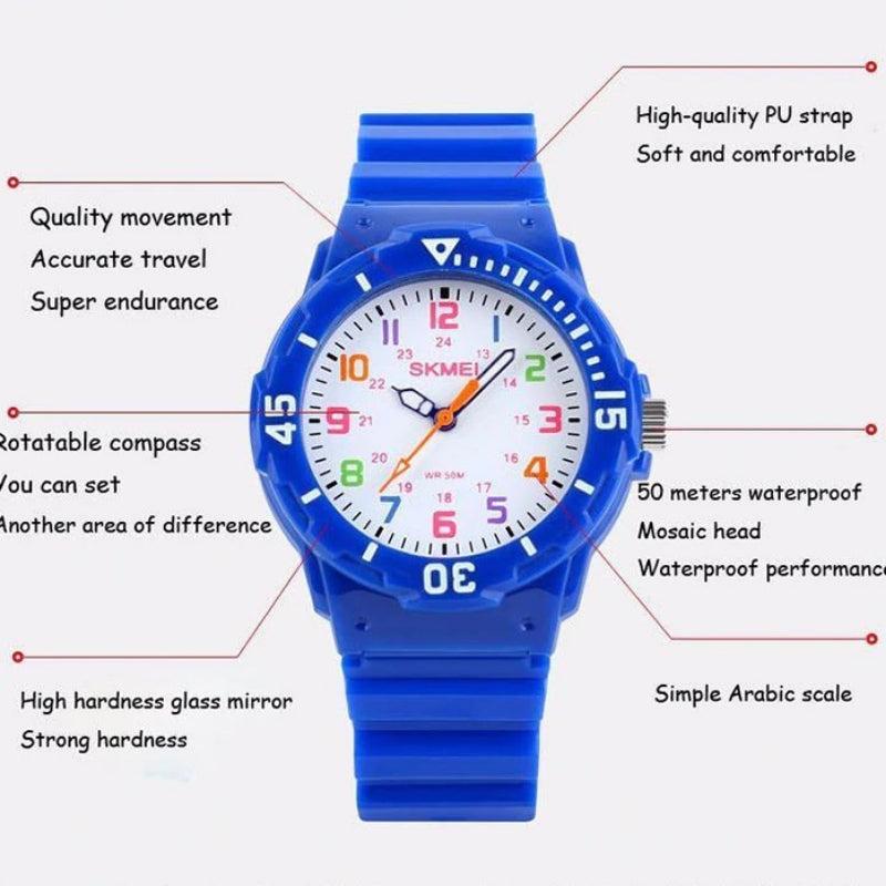 Fashion Watches for Kids with Bright-Colored Strap Quartz Wristwatch