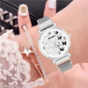 Butterfly Studded Dial with Stainless Steel Mesh Band Quartz Watches