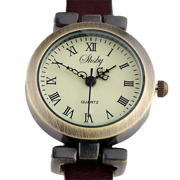 Vintage Vegan Leather Quartz Watch in Roman Numeral