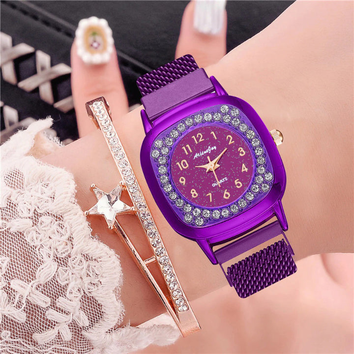 Square Case Starry Sky Dial Rhinestone Quartz Watches