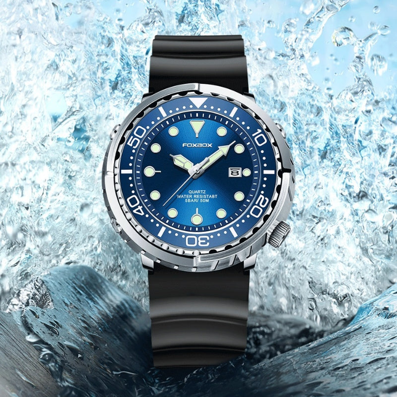 Rotating Bezel Waterproof Watch with Luminous Hands and Indicators