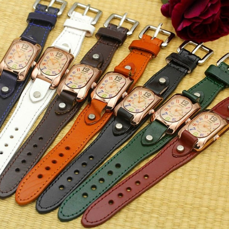 Colorful Easy To Read Dial with Vegan Leather Strap Quartz Watches