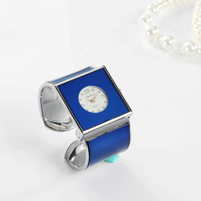 Classic Large Square Dial Cuff Bangle Bracelet Quartz Watches