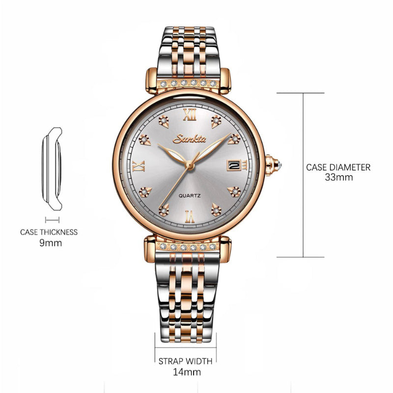 Women's Sophisticated Stainless Steel with Ceramic Band Quartz Watches