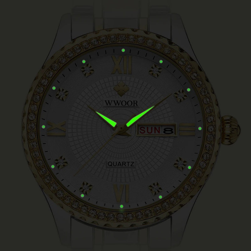 Classic Luxury Style Rhinestone Encrusted Stainless Steel Quartz Watches