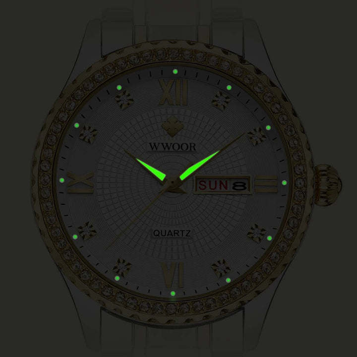 Classic Luxury Style Rhinestone Encrusted Stainless Steel Quartz Watches