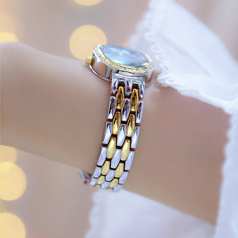 Rhinestone Emblazed Small Oval-Shaped Dial Quartz Watches