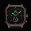 Square Fashion Luminous Dial Vegan Leather Strap Sports Chronograph Men's Watches