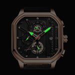 Square Fashion Luminous Dial Vegan Leather Strap Sports Chronograph Men's Watches