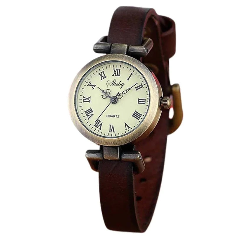 Vintage Vegan Leather Quartz Watch in Roman Numeral