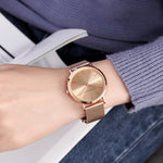Minimalist Numberless Dial Stainless Steel Mesh Band Quartz Watches
