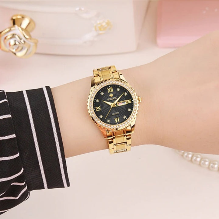 Classic Luxury Style Rhinestone Encrusted Stainless Steel Quartz Watches