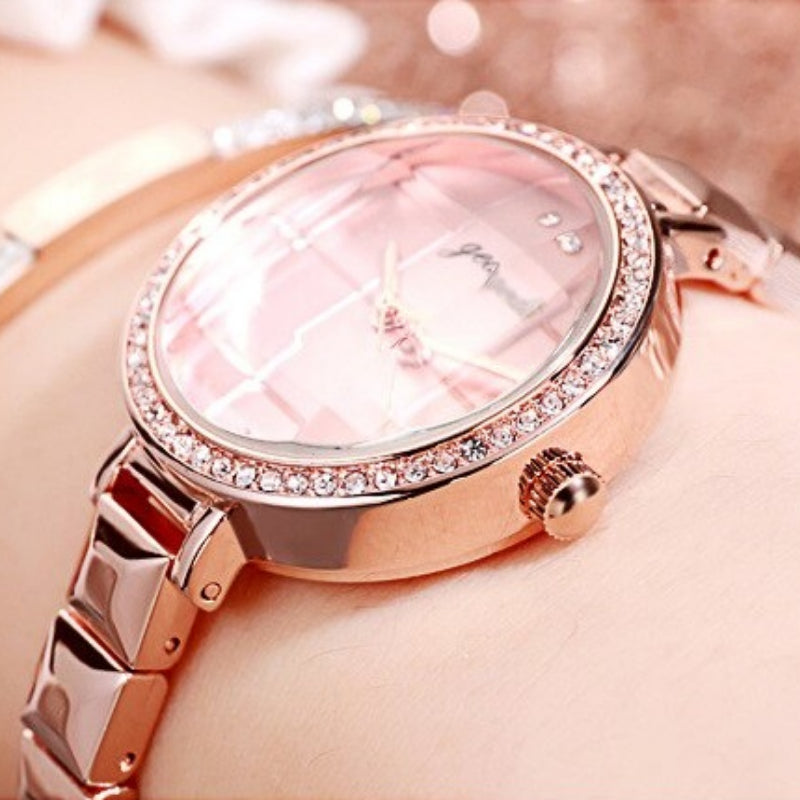 Glam Fashion Rhinestone Surface with Ultra-thin Band Quartz Watches