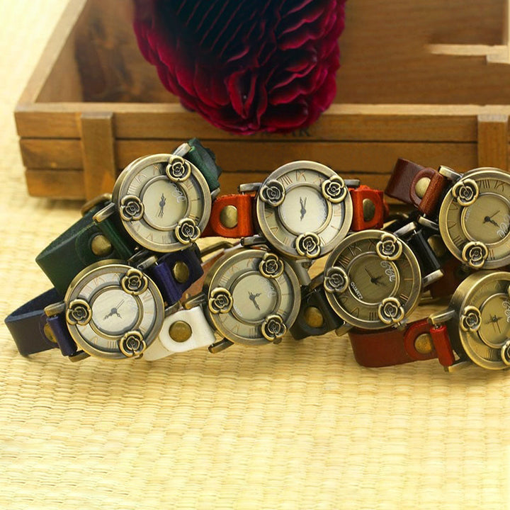 Antique Rose Dial Genuine Leather Strap Quartz Watches