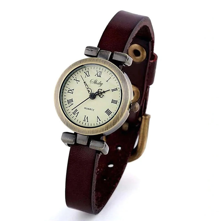 Vintage Vegan Leather Quartz Watch in Roman Numeral