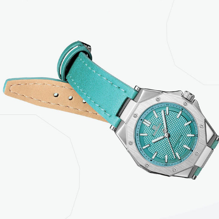 Unique Geometric Case Shape Vegan Leather Strap Quartz Watches