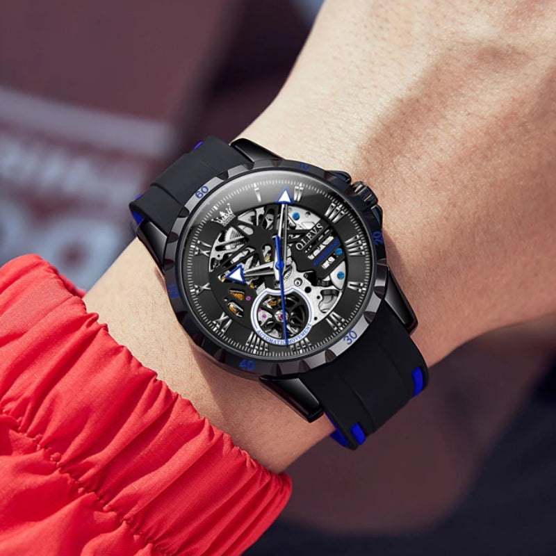 Sporty Outdoor Trend Hollow Case Silicone Band Automatic Mechanical Watches