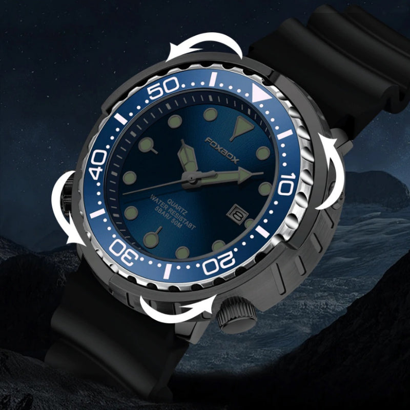 Rotating Bezel Waterproof Watch with Luminous Hands and Indicators