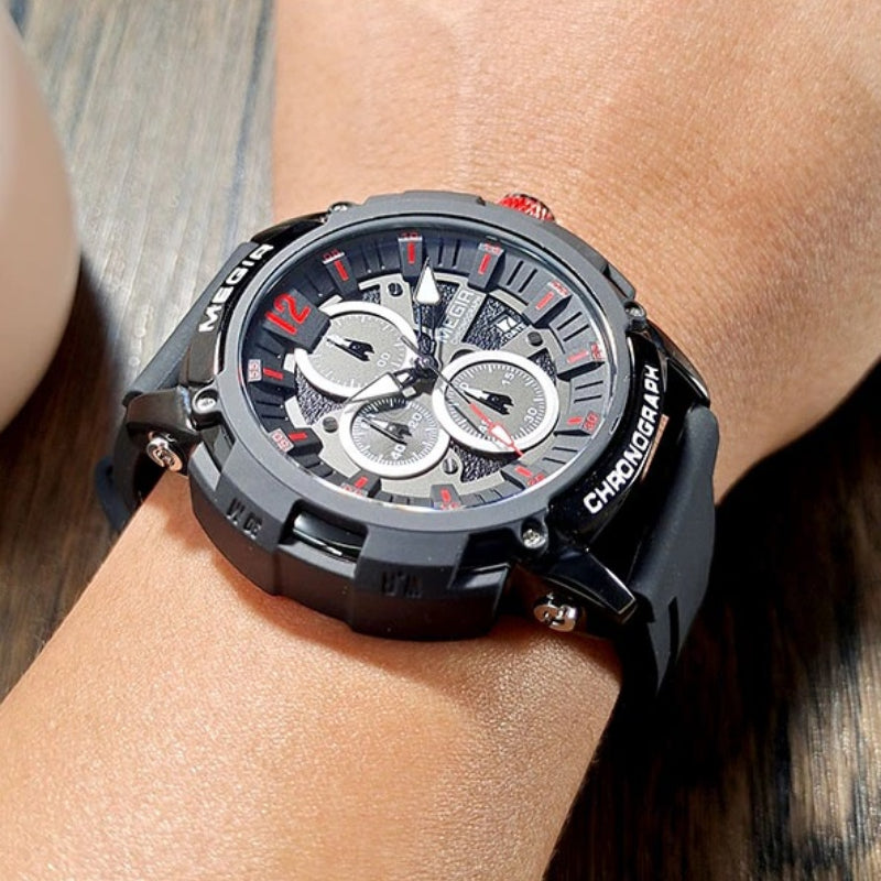 Luminous Hands Silicone Strap Military Sport Chronograph Watches