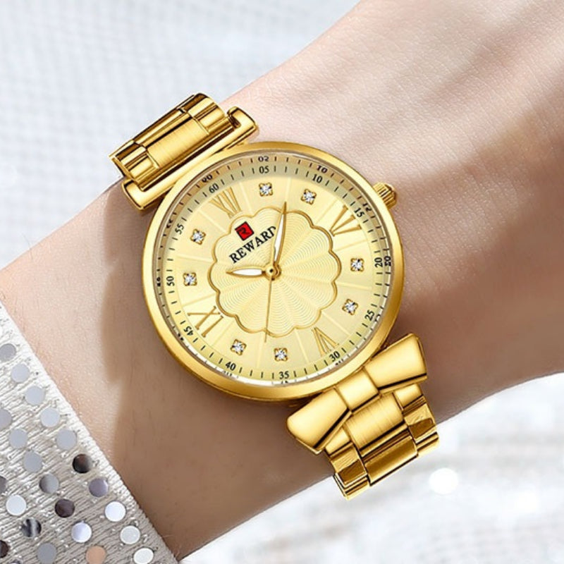 Chic Flower Dial with Rhinestone Inlay Ultra-thin Luminous Quartz Watches