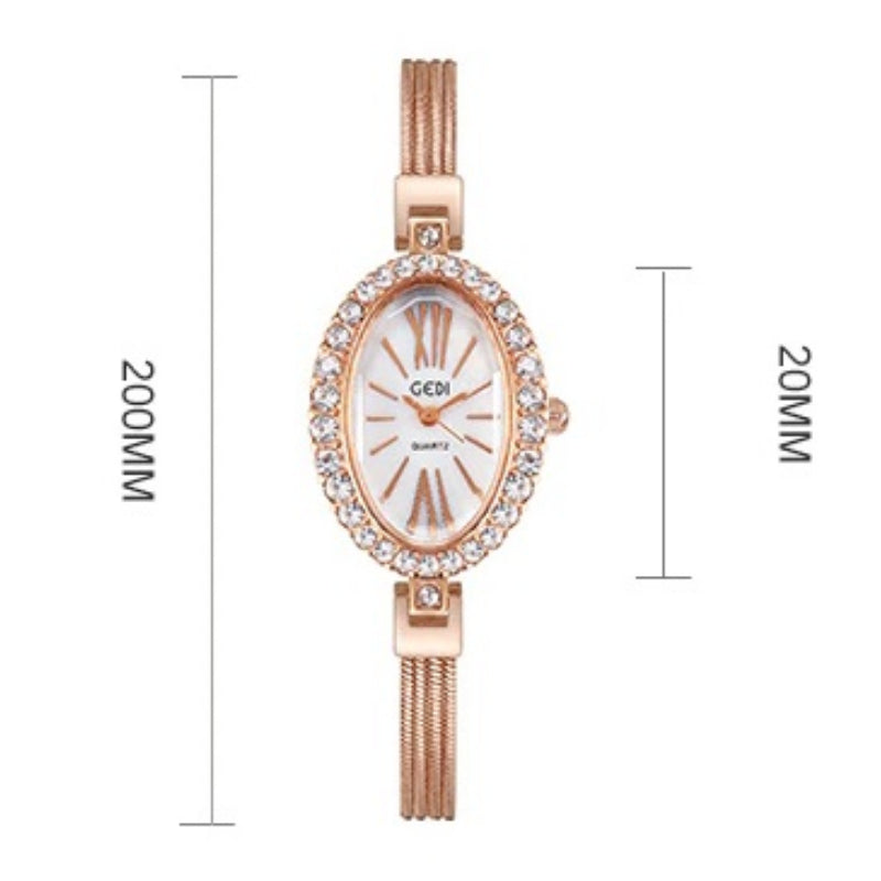 Bejeweled Rhinestone Oval Shape Case Quartz Watch Bracelets