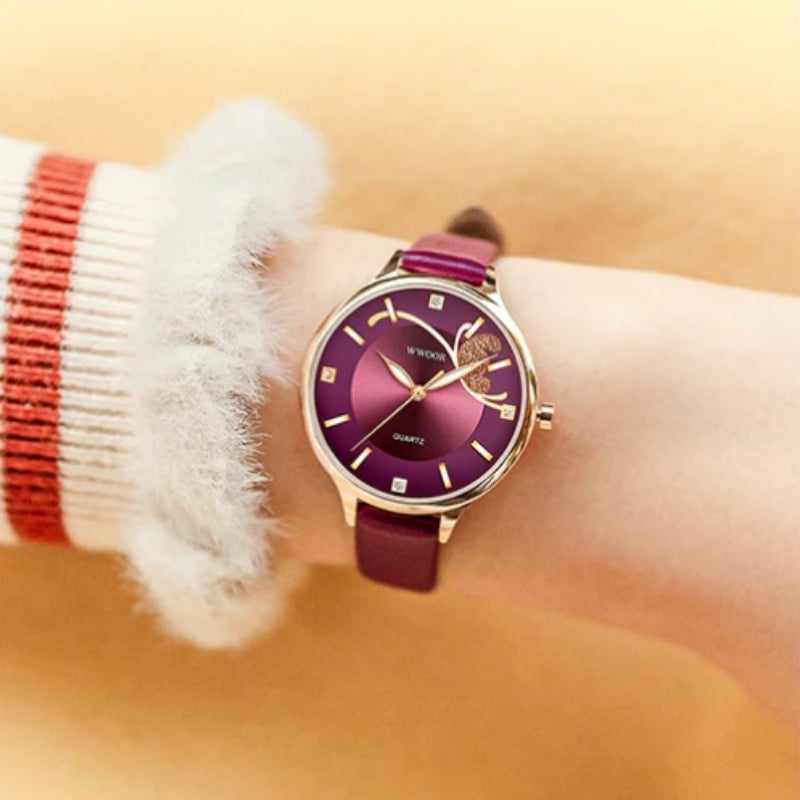 Simply Elegant Fashion Butterfly with Vegan Leather Strap Quartz Watches