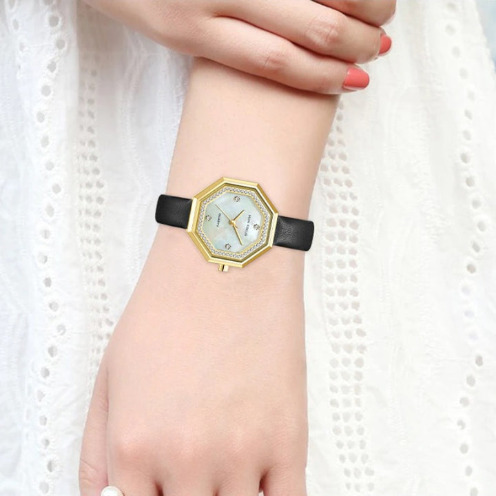 Captivating Geometric Style Octagon Rhinestone Dial with Vegan Leather Strap Quartz Watches