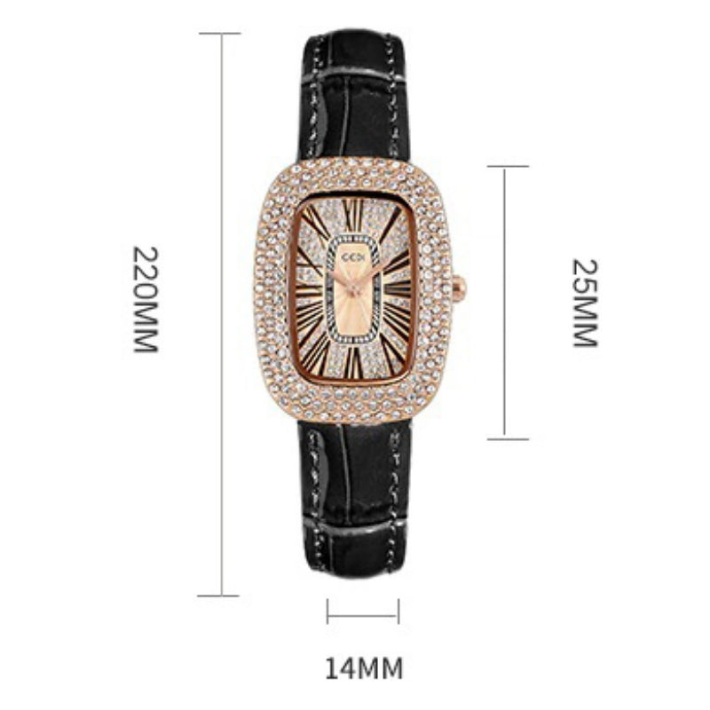 Retro Fashion Rhinestone Encrusted Vegan Leather Strap Quartz Watches