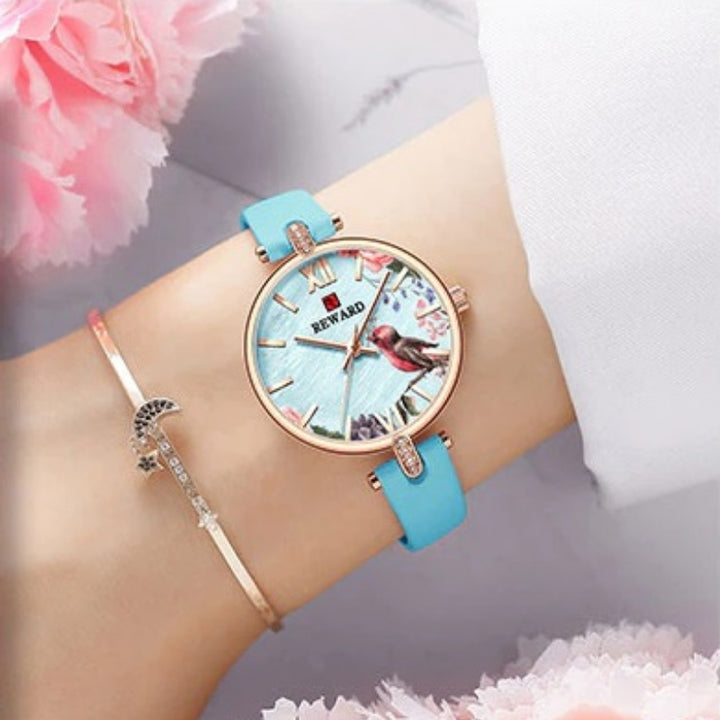 Casual Vintage Floral and Bird Fashion with Vegan Leather Strap Quartz Watches