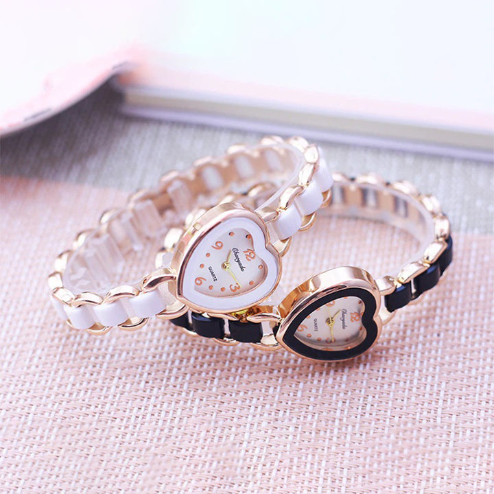 Romantic Love Heart Dial with Elegant Ceramic Strap Quartz Watches