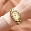 Stainless Steel Band Rhinestone Oval Case Dial Quartz Watches