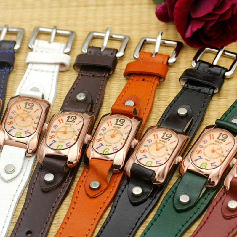 Colorful Easy To Read Dial with Vegan Leather Strap Quartz Watches