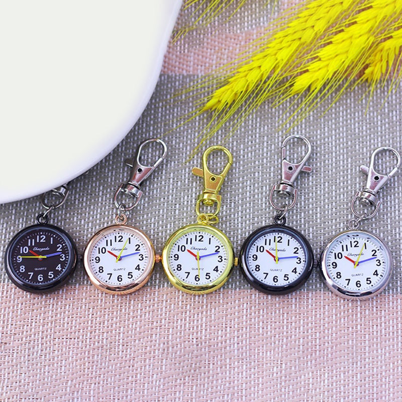 Multi-color Minimalist Round Dial Buckle Pendant Keychain Quartz Analog Pocket Watches