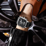 Square Fashion Luminous Dial Vegan Leather Strap Sports Chronograph Men's Watches