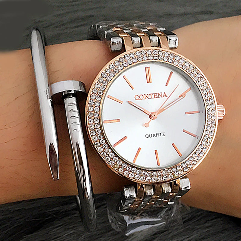 Upscale Rhinestone Embellished Women's Quartz Watches