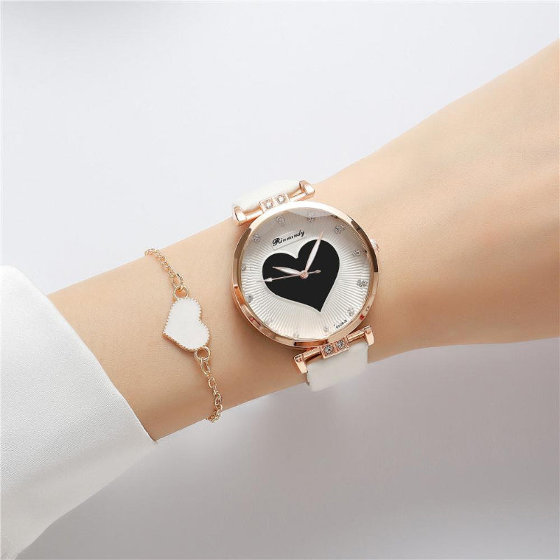 Romantic Love Heart Dial with Genuine Leather Strap Quartz Watches