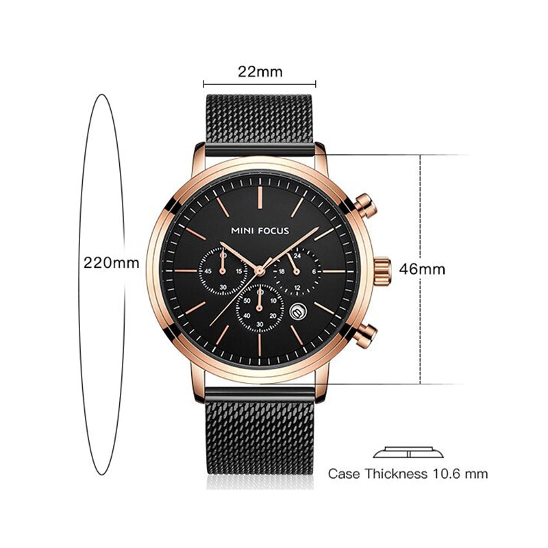 Water-resistant Thin Mesh Strap Minimalist Chronograph Quartz Watch