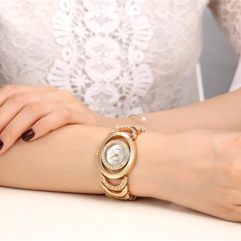 Elegant Round Case Rhinestone Bejeweled Bracelet Quartz Watches