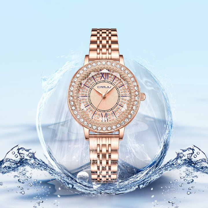 Elegant and Bright Rhinestone Embellished Round Dial Quartz Watches