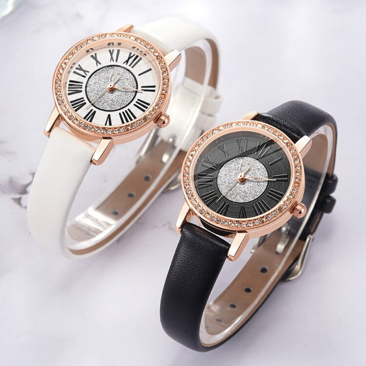 Bright Rhinestone Inlay Roman Numerals Dial Quartz Watches