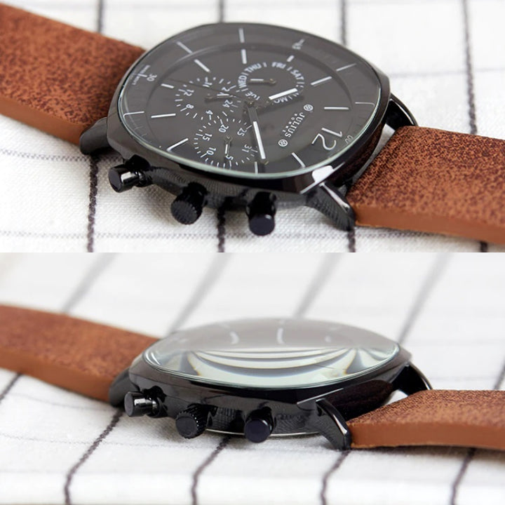 Trendy Leisure Fashion Large Square Case Vegan Leather Strap Quartz Watches