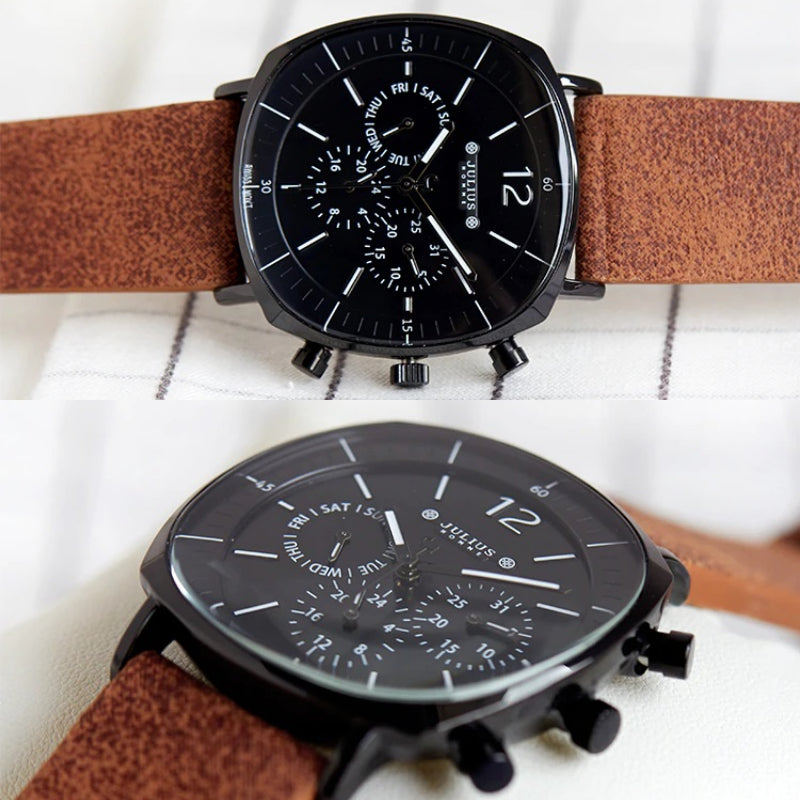 Trendy Leisure Fashion Large Square Case Vegan Leather Strap Quartz Watches