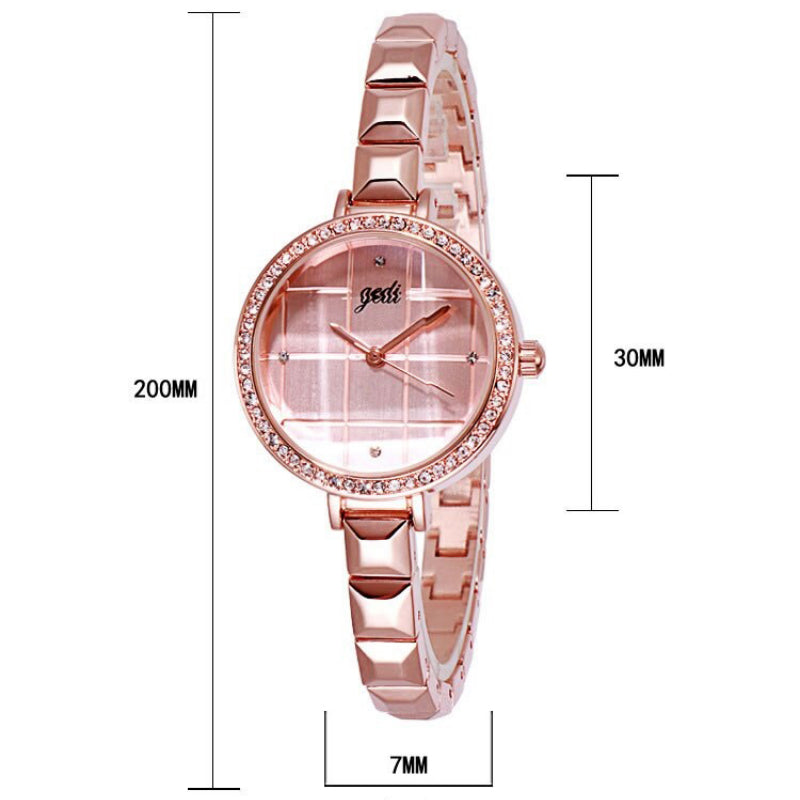 Glam Fashion Rhinestone Surface with Ultra-thin Band Quartz Watches