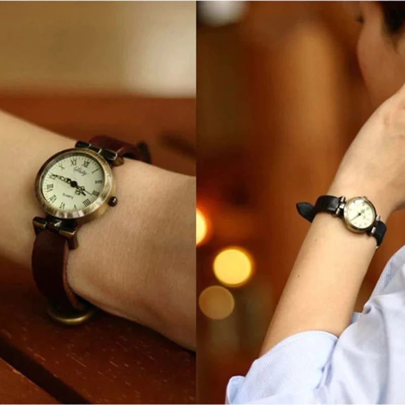 Vintage Vegan Leather Quartz Watch in Roman Numeral