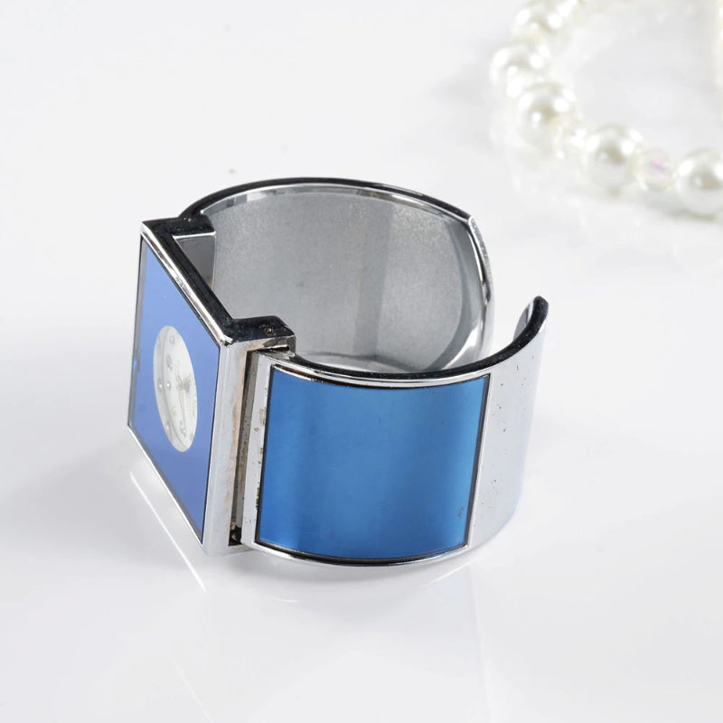 Classic Large Square Dial Cuff Bangle Bracelet Quartz Watches