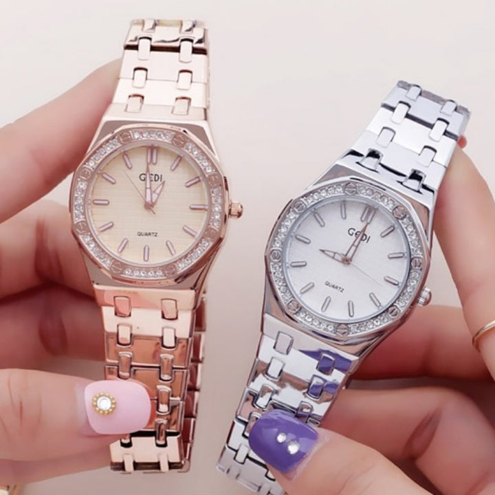 Unique Rhinestone Adorned Geometric Figure Dial Quartz Watches